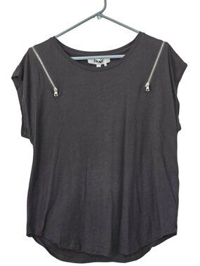 DKNY Women's Black Sleeveless Top w. Zipper Accent Open Shoulder Blouse Large